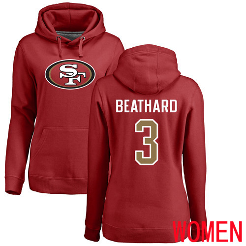 San Francisco 49ers Red Women C. J. Beathard Name and Number Logo #3 Pullover NFL Hoodie Sweatshirts->san francisco 49ers->NFL Jersey